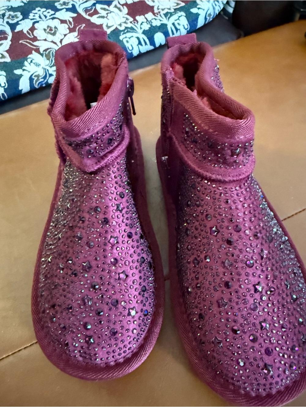 Toddler Girls New Size 12 Ankle Boots in Burgundy Fleece like Interior